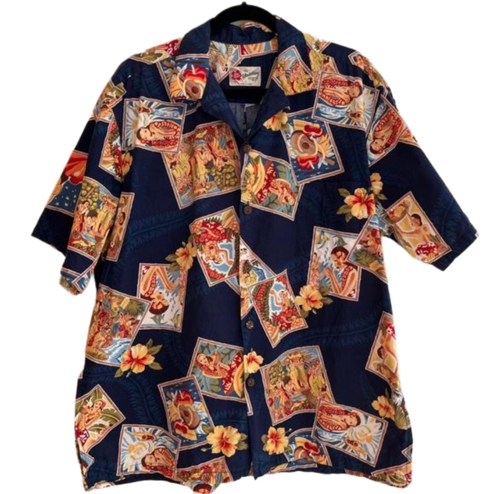 HILO HATTIE Hawaiian Short Sleeve Button Front Shirt Made Hawaii Tropical Tiki